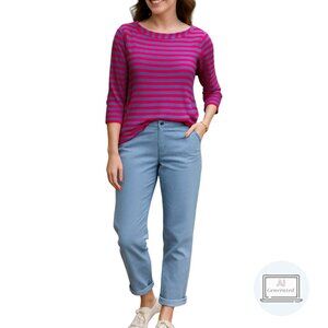 Talbots Womens Bateau Neck Nautical Top Pink Blue Stripe 3/4 Sleeve Petite Mp